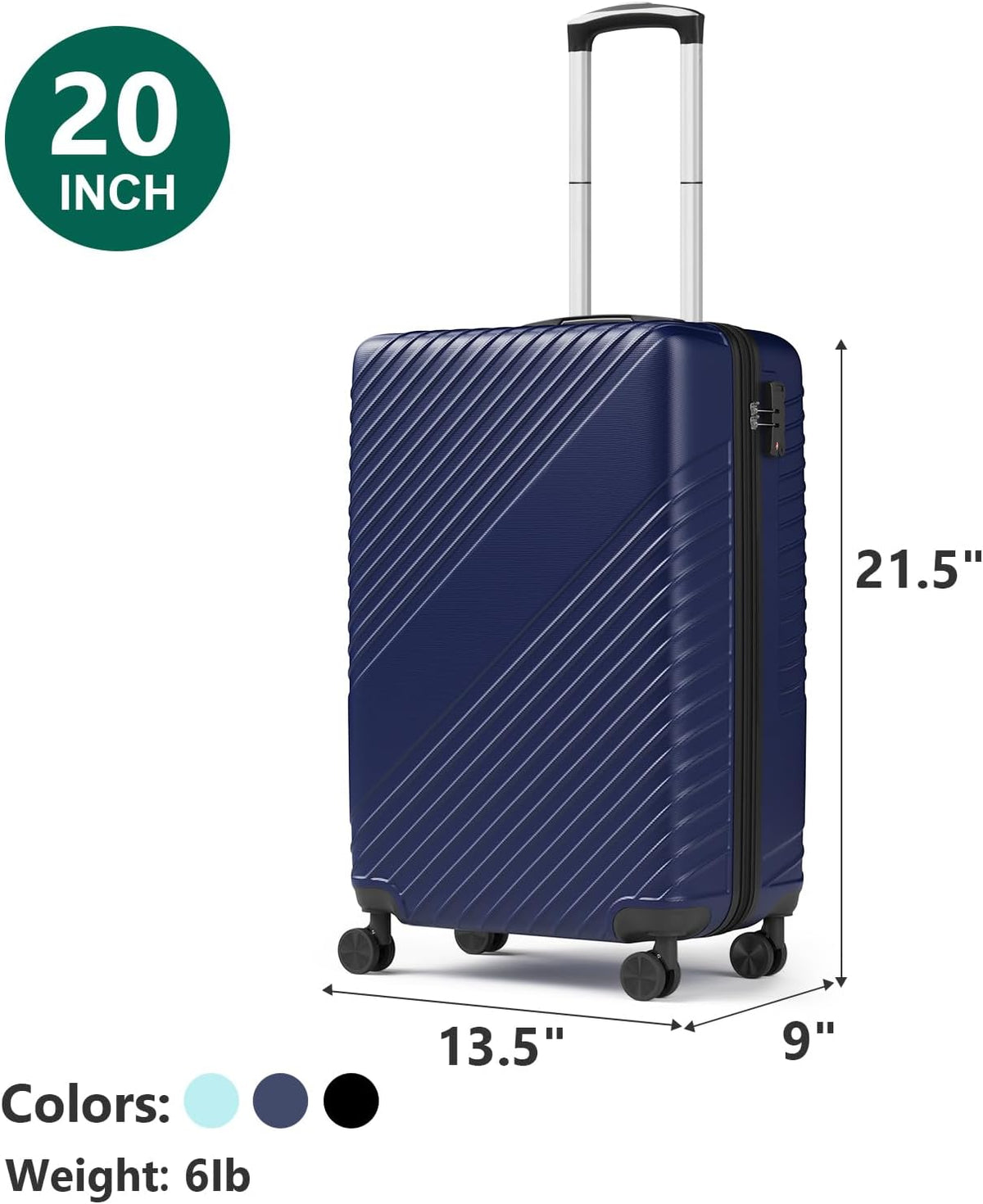 20 Inch Carry On Luggage - Expandable Hard Shell Suitcases Lightweight Travel Suitcase with TSA Security Lock Portable and Waterproof ABS Hardside Luggages with 360°Spinner Wheels, Blue