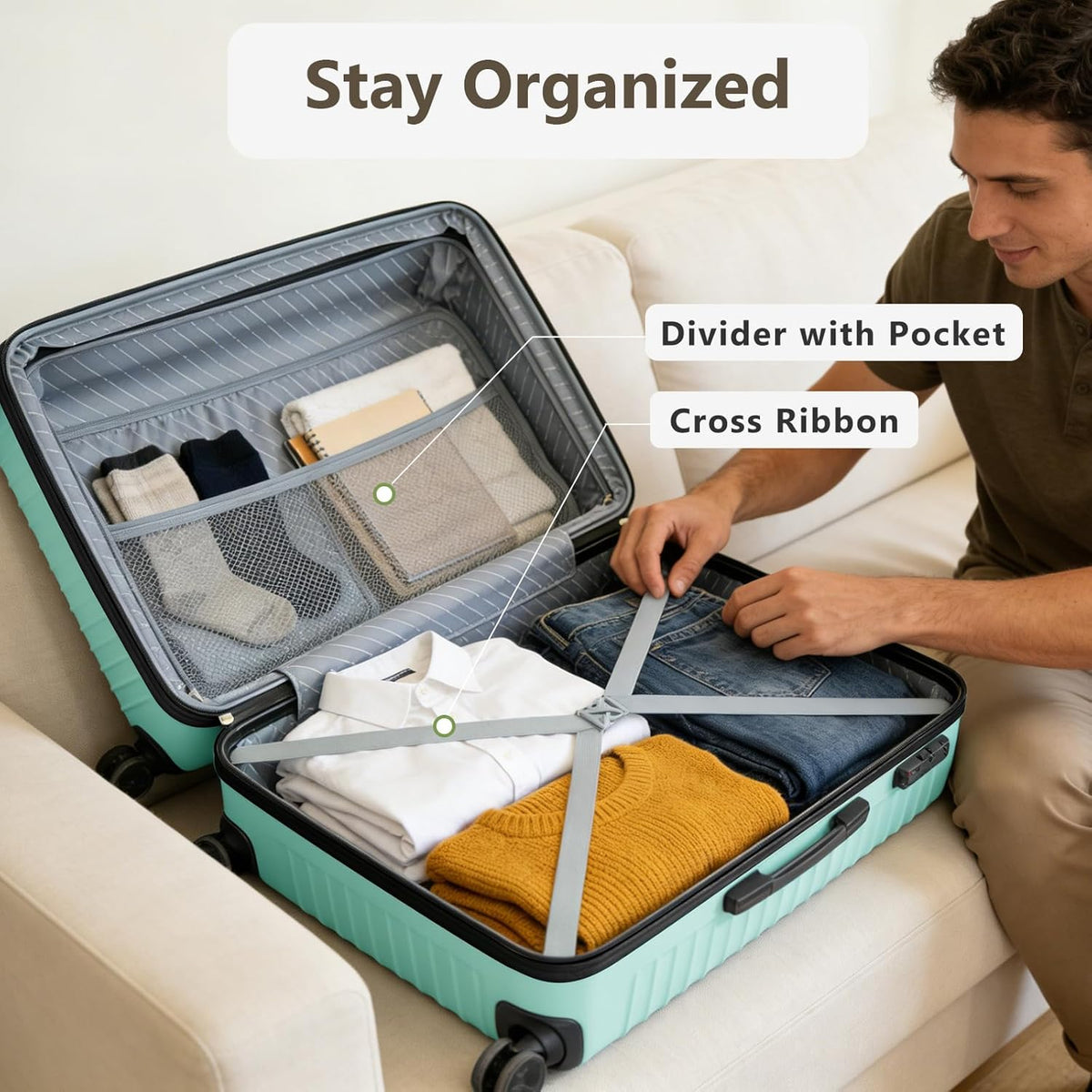 20 Inch Carry On Luggage - Expandable Hard Shell Suitcases Lightweight Travel Suitcase with TSA Security Lock Portable and Waterproof ABS Hardside Luggages with 360°Spinner Wheels, Blue