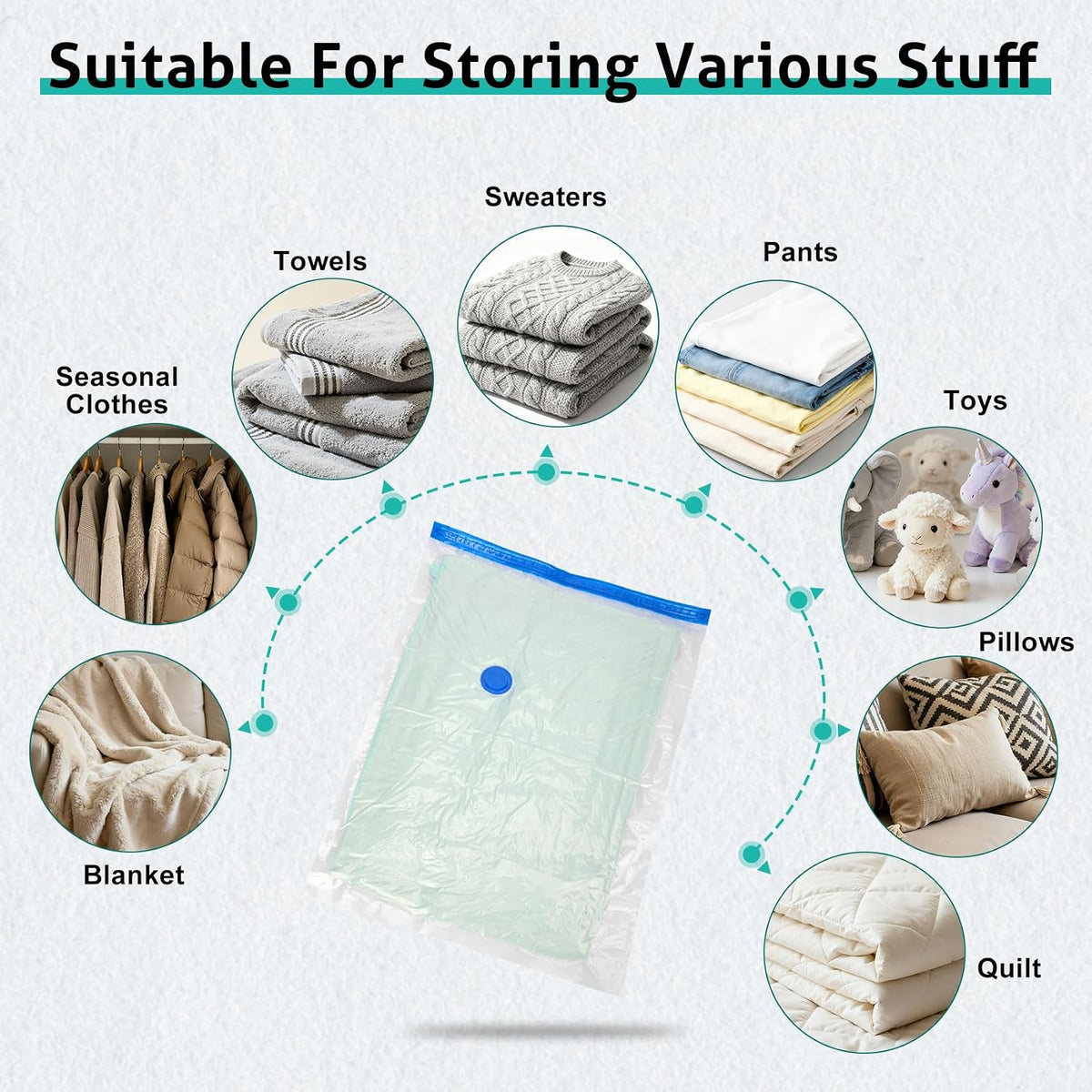 8 Pack Travel Vacuum Storage Bags 4 Size(24/28/32/40 Inch) with Pump | Portable, Vacuum Seal Bags for Clothing Travel, Space Saver, Luggage Suitcases Clothes Blanket Bedding, Storage Organizer