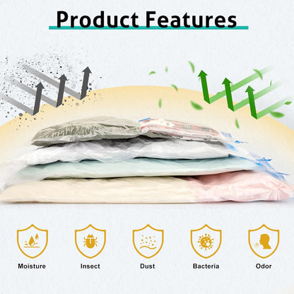 8 Pack Travel Vacuum Storage Bags 4 Size(24/28/32/40 Inch) with Pump | Portable, Vacuum Seal Bags for Clothing Travel, Space Saver, Luggage Suitcases Clothes Blanket Bedding, Storage Organizer