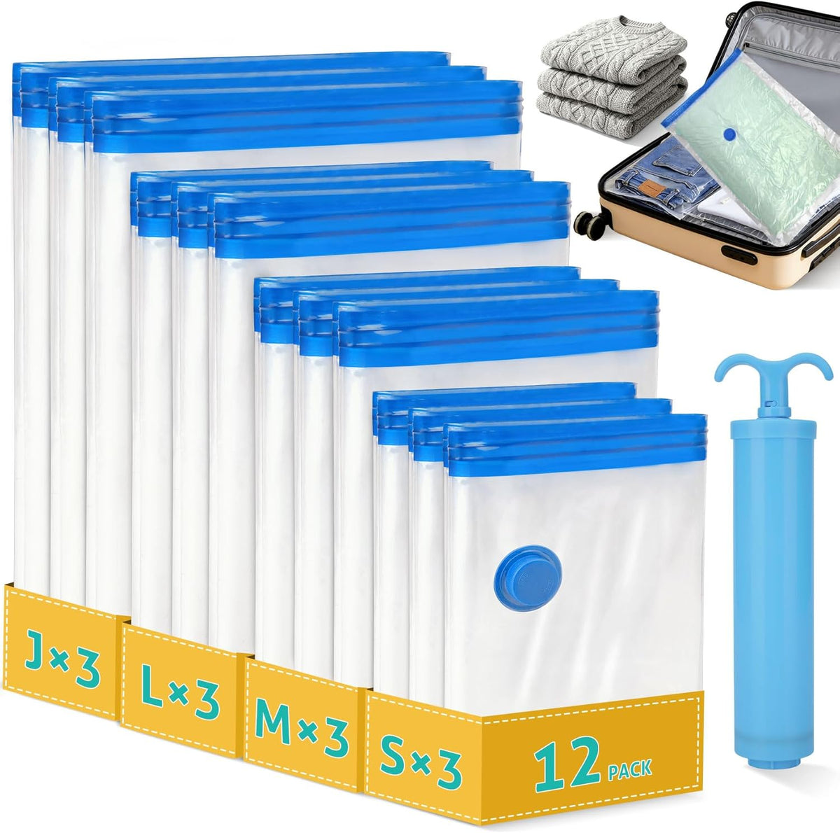 8 Pack Travel Vacuum Storage Bags 4 Size(24/28/32/40 Inch) with Pump | Portable, Vacuum Seal Bags for Clothing Travel, Space Saver, Luggage Suitcases Clothes Blanket Bedding, Storage Organizer