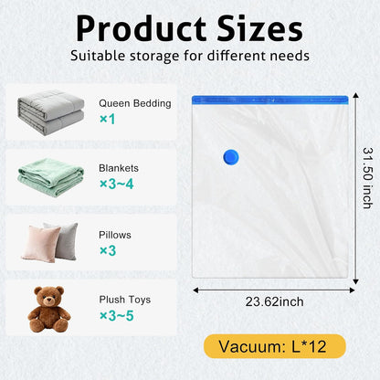 8 Pack Travel Vacuum Storage Bags 4 Size(24/28/32/40 Inch) with Pump | Portable, Vacuum Seal Bags for Clothing Travel, Space Saver, Luggage Suitcases Clothes Blanket Bedding, Storage Organizer