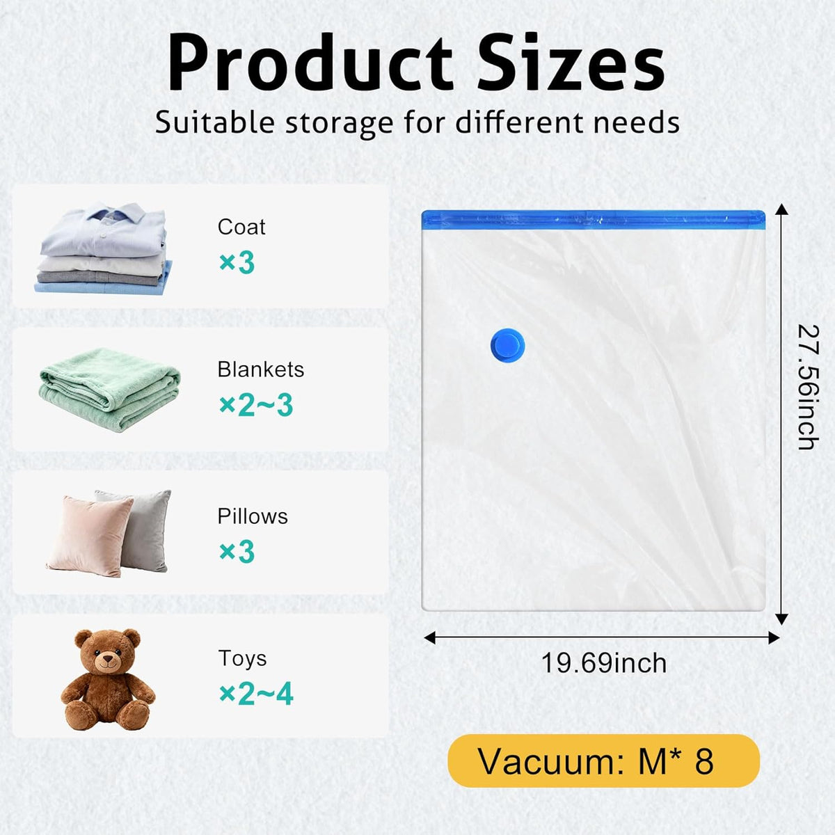 8 Pack Travel Vacuum Storage Bags 4 Size(24/28/32/40 Inch) with Pump | Portable, Vacuum Seal Bags for Clothing Travel, Space Saver, Luggage Suitcases Clothes Blanket Bedding, Storage Organizer