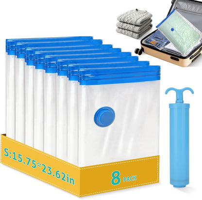 8 Pack Travel Vacuum Storage Bags 4 Size(24/28/32/40 Inch) with Pump | Portable, Vacuum Seal Bags for Clothing Travel, Space Saver, Luggage Suitcases Clothes Blanket Bedding, Storage Organizer