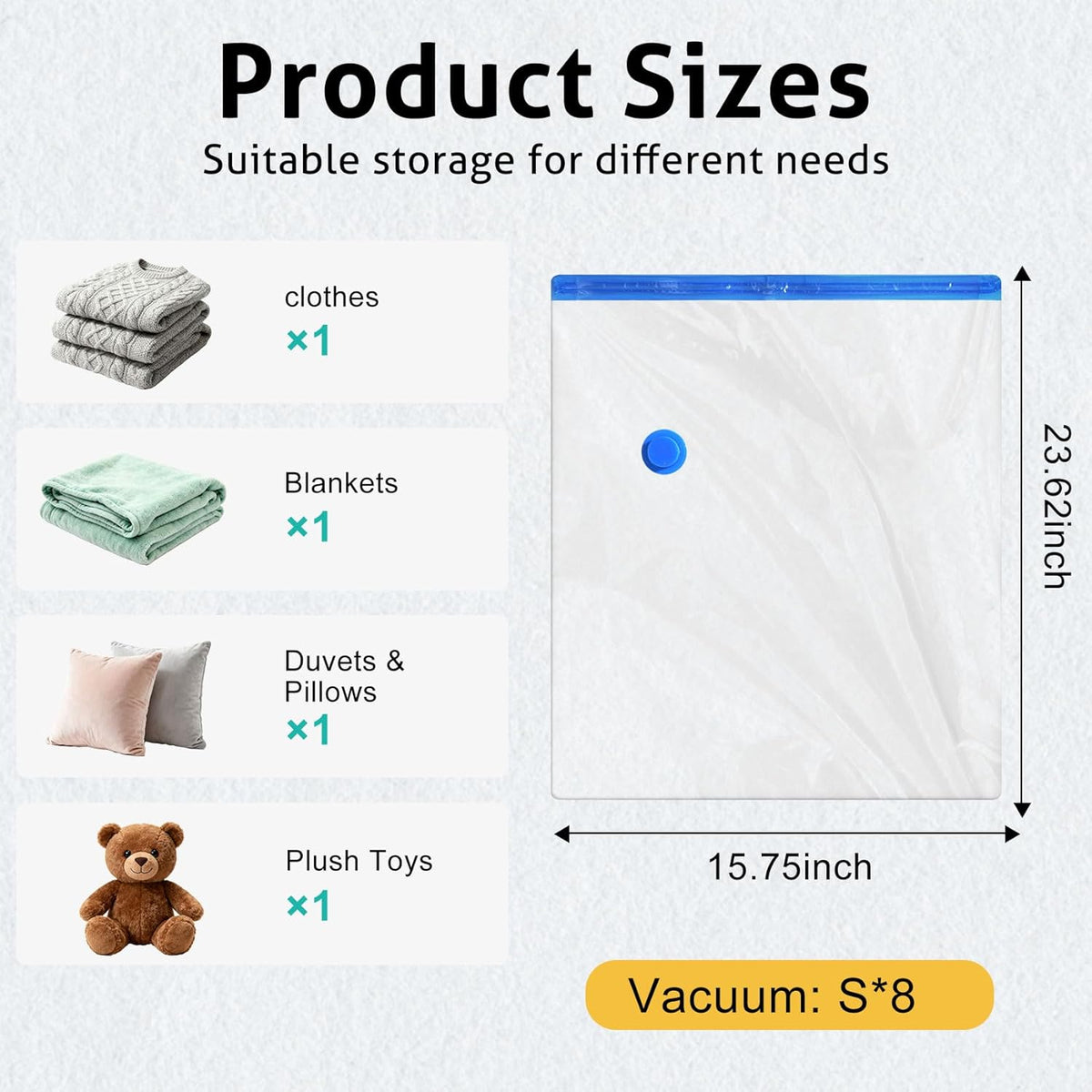 8 Pack Travel Vacuum Storage Bags 4 Size(24/28/32/40 Inch) with Pump | Portable, Vacuum Seal Bags for Clothing Travel, Space Saver, Luggage Suitcases Clothes Blanket Bedding, Storage Organizer