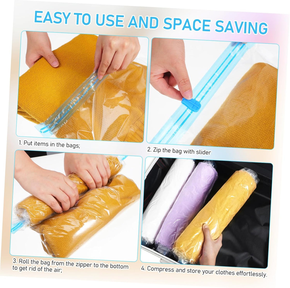 12pcs up Compression Travel Bags Vacuum Storage Organizers for Clothes Space-saving Packing for Home and Travel Hand-rolled Vacuum Bags