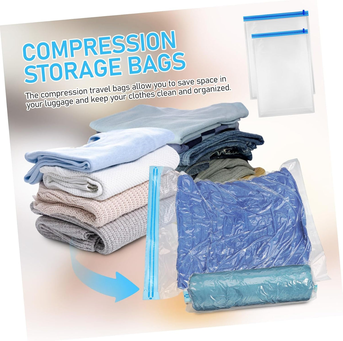 12pcs up Compression Travel Bags Vacuum Storage Organizers for Clothes Space-saving Packing for Home and Travel Hand-rolled Vacuum Bags