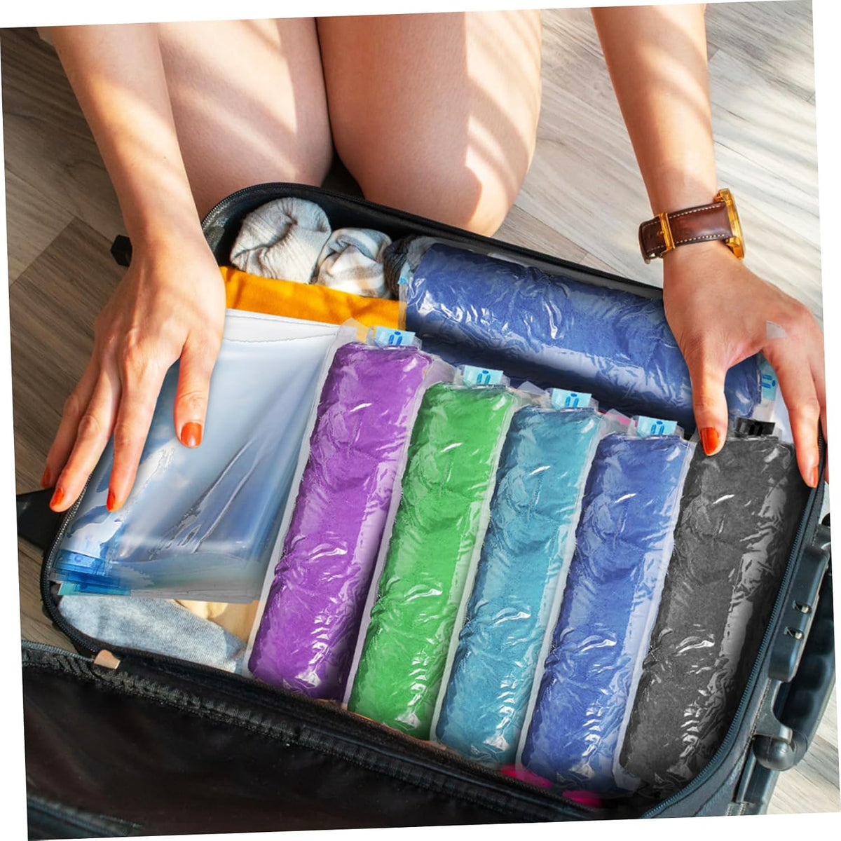 12pcs up Compression Travel Bags Vacuum Storage Organizers for Clothes Space-saving Packing for Home and Travel Hand-rolled Vacuum Bags