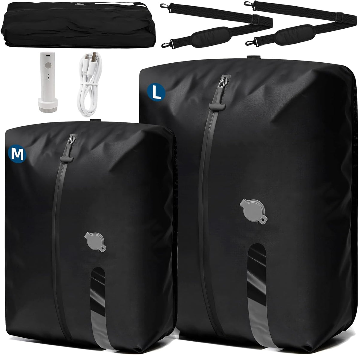 Travel Vacuum Bags With Pump,Space Saver Vacuum Storage Bags, Ip67 Waterproof,Airless Vacuum Kit Travel Carry On Suitcase and Backpack (2 Pack+Pump）