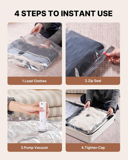 Vacuum Seal Bags for Clothing Travel, 16 Pack Vacuum Storage Bags with Rechargeable Wireless Pump, Space Saver Bags(4 Jumbo+4 Large+4 Medium+4 Small) for Travel Luggage, Suitcase Storage
