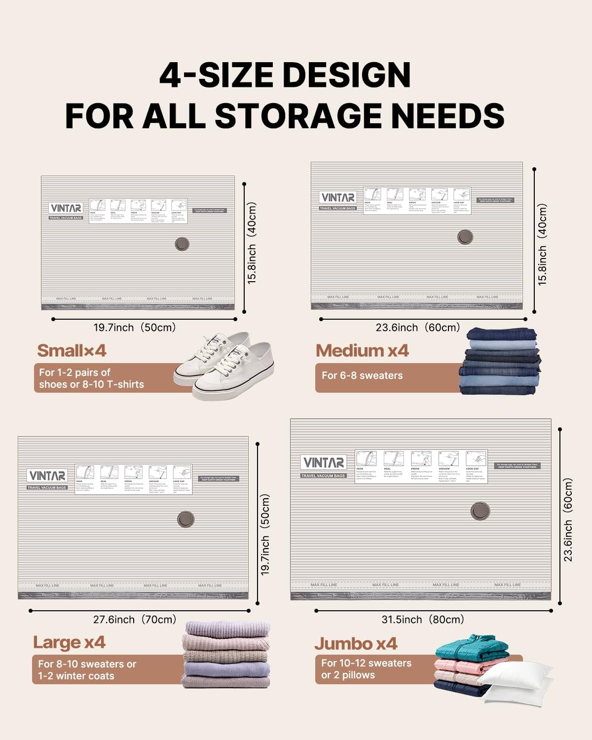 Vacuum Seal Bags for Clothing Travel, 16 Pack Vacuum Storage Bags with Rechargeable Wireless Pump, Space Saver Bags(4 Jumbo+4 Large+4 Medium+4 Small) for Travel Luggage, Suitcase Storage