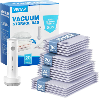 Vacuum Seal Bags for Clothing Travel, 16 Pack Vacuum Storage Bags with Rechargeable Wireless Pump, Space Saver Bags(4 Jumbo+4 Large+4 Medium+4 Small) for Travel Luggage, Suitcase Storage