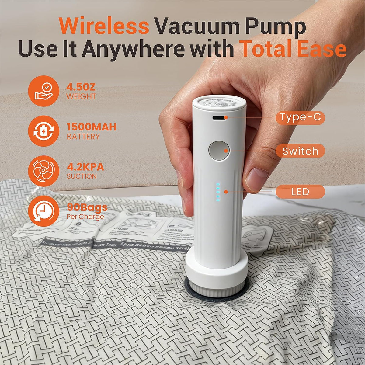 15 Pack Vacuum Storage Bags with Electric Pump for Travel Luggage Clothes | Travel compression space saver vacuum seal bags for closet storage, portable electric pump included for suitcase packing