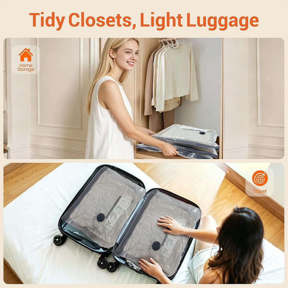 15 Pack Vacuum Storage Bags with Electric Pump for Travel Luggage Clothes | Travel compression space saver vacuum seal bags for closet storage, portable electric pump included for suitcase packing