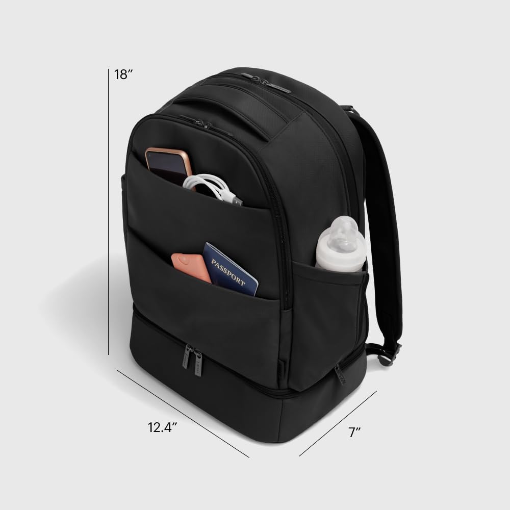 Double Diaper Backpack - Water-Repellent Diaper Bag Backpack with Changing Pad, Trolley Sleeve, Stroller Straps, Interior and Exterior Pockets - Jet Black