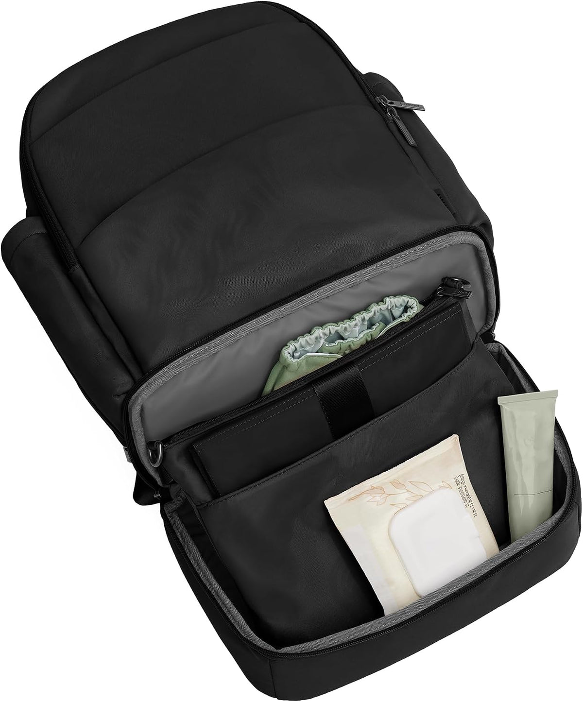 Double Diaper Backpack - Water-Repellent Diaper Bag Backpack with Changing Pad, Trolley Sleeve, Stroller Straps, Interior and Exterior Pockets - Jet Black