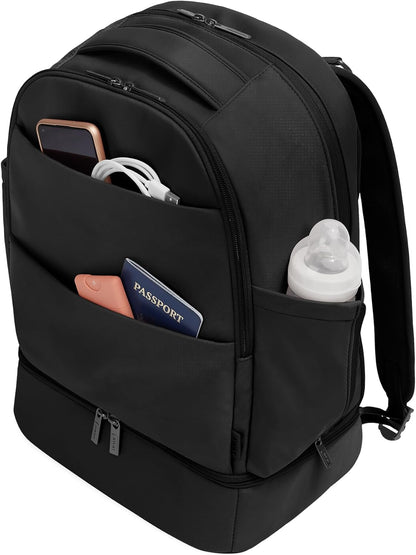 Double Diaper Backpack - Water-Repellent Diaper Bag Backpack with Changing Pad, Trolley Sleeve, Stroller Straps, Interior and Exterior Pockets - Jet Black
