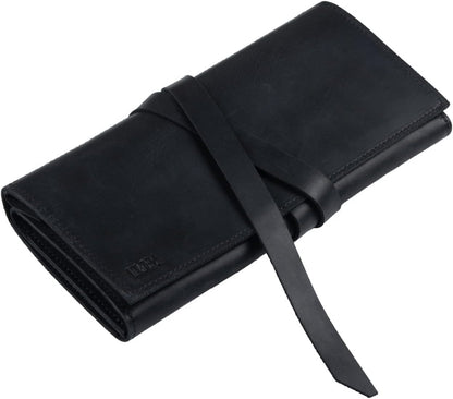 Jewelry Leather Organizer. Mothers Day Leather Organizer. Jewelry Roll. Jewelry Holder. Travel Jewelry Case. Birthday, ChristmasGift. (Black)