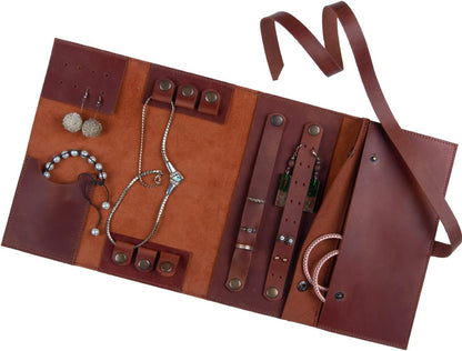 Jewelry Leather Organizer. Mothers Day Leather Organizer. Jewelry Roll. Jewelry Holder. Travel Jewelry Case. Birthday, ChristmasGift. (Black)