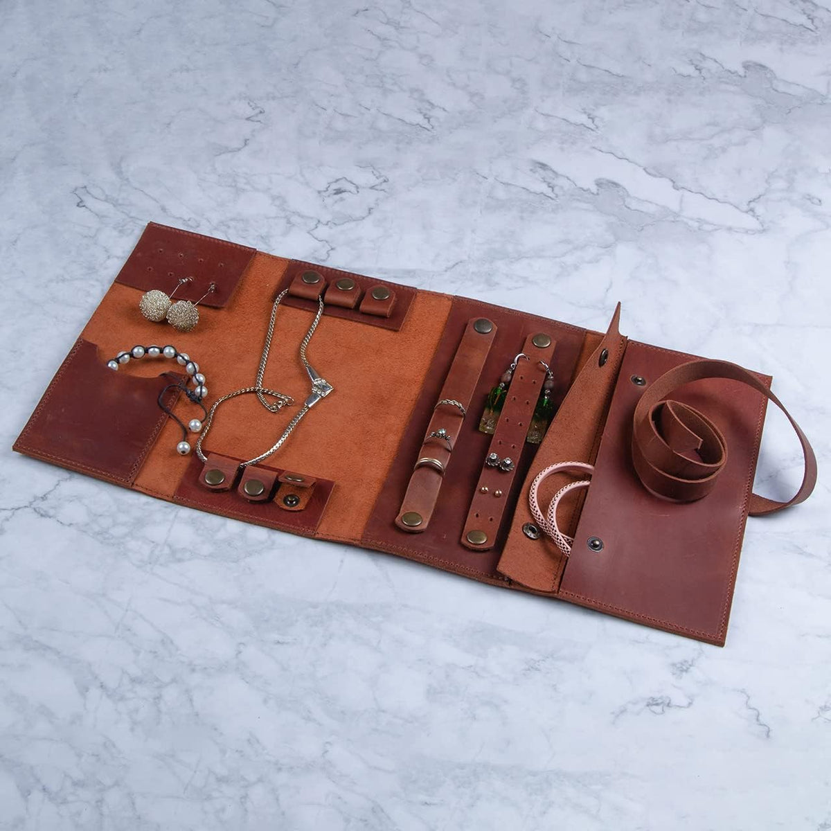Jewelry Leather Organizer. Mothers Day Leather Organizer. Jewelry Roll. Jewelry Holder. Travel Jewelry Case. Birthday, ChristmasGift. (Black)