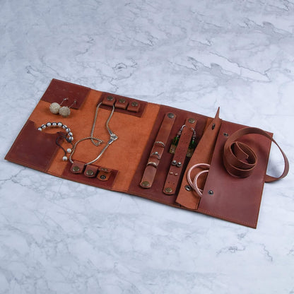 Jewelry Leather Organizer. Mothers Day Leather Organizer. Jewelry Roll. Jewelry Holder. Travel Jewelry Case. Birthday, ChristmasGift. (Black)