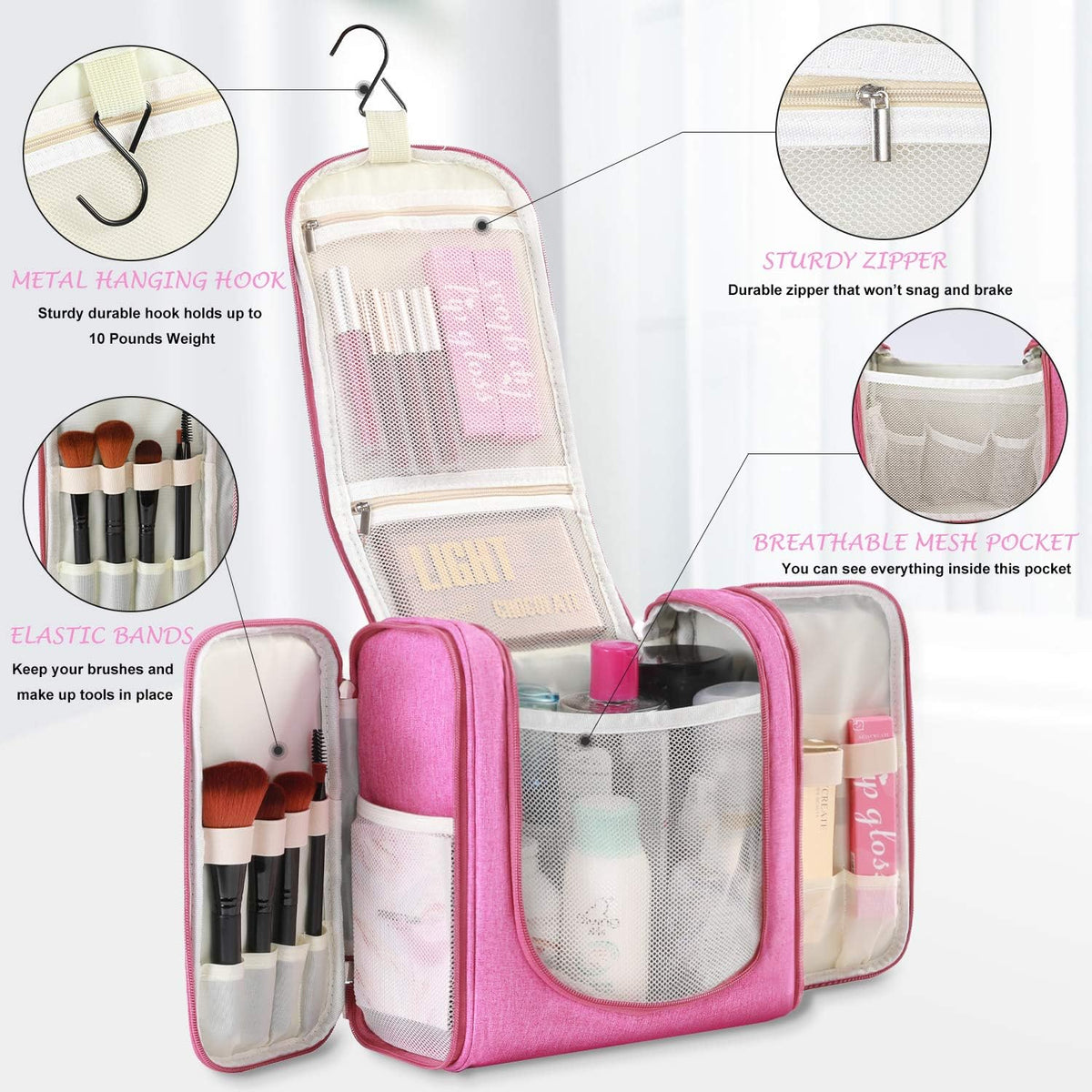 Extra Large Hanging Toiletry Bag for Men and Women - Water-Resistant Nylon Travel Bathroom Organizer for Cosmetics, Makeup, and Toiletries