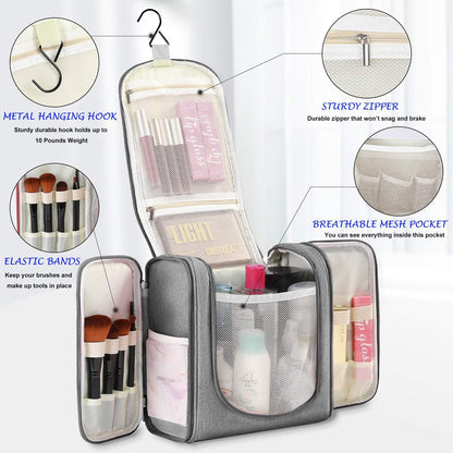 Extra Large Hanging Toiletry Bag for Men and Women - Water-Resistant Nylon Travel Bathroom Organizer for Cosmetics, Makeup, and Toiletries
