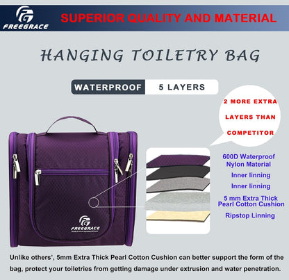 Extra Large Hanging Toiletry Bag for Men and Women - Water-Resistant Nylon Travel Bathroom Organizer for Cosmetics, Makeup, and Toiletries