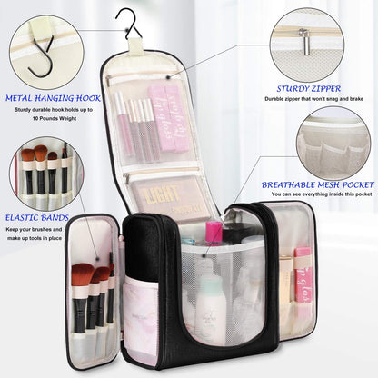 Extra Large Hanging Toiletry Bag for Men and Women - Water-Resistant Nylon Travel Bathroom Organizer for Cosmetics, Makeup, and Toiletries