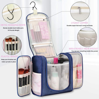 Extra Large Hanging Toiletry Bag for Men and Women - Water-Resistant Nylon Travel Bathroom Organizer for Cosmetics, Makeup, and Toiletries
