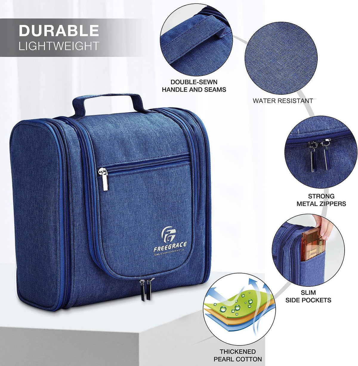 Extra Large Hanging Toiletry Bag for Men and Women - Water-Resistant Nylon Travel Bathroom Organizer for Cosmetics, Makeup, and Toiletries
