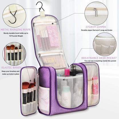 Extra Large Hanging Toiletry Bag for Men and Women - Water-Resistant Nylon Travel Bathroom Organizer for Cosmetics, Makeup, and Toiletries