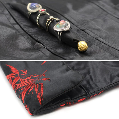 Jewelry Roll, Travel Jewelry Roll Bag, Silk Embroidery Brocade Jewelry Organizer Case with Tie Close (Peacock, Blue)