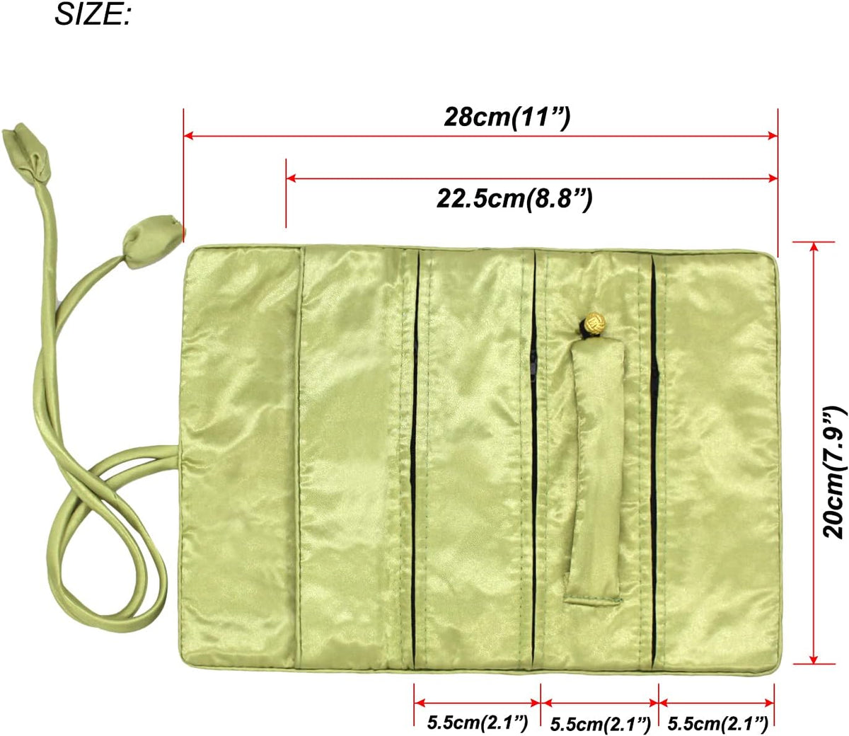 Jewelry Roll, Travel Jewelry Roll Bag, Silk Embroidery Brocade Jewelry Organizer Case with Tie Close (Peacock, Blue)