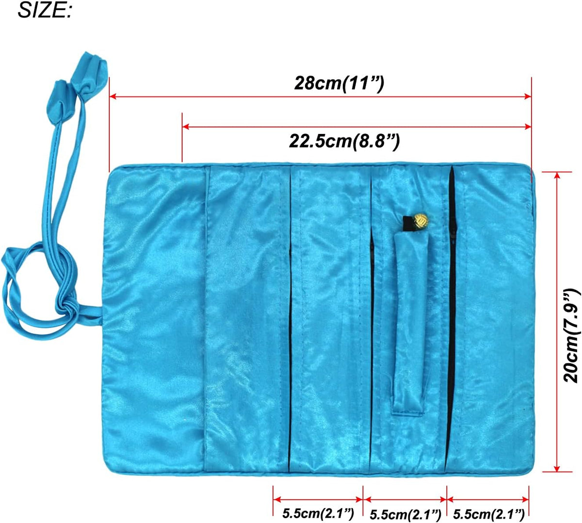 Jewelry Roll, Travel Jewelry Roll Bag, Silk Embroidery Brocade Jewelry Organizer Case with Tie Close (Peacock, Blue)
