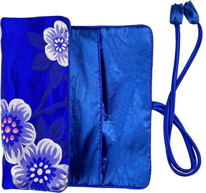 Jewelry Roll, Travel Jewelry Roll Bag, Silk Embroidery Brocade Jewelry Organizer Case with Tie Close (Peacock, Blue)