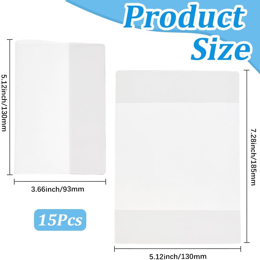 15Pcs Clear Passport Cover Protector Case Waterproof PVC Plastic Transparent Passport Holder ID Credit Card Travel Document Organizer for Travel Globetrotters 5.12 x 3.66 inch