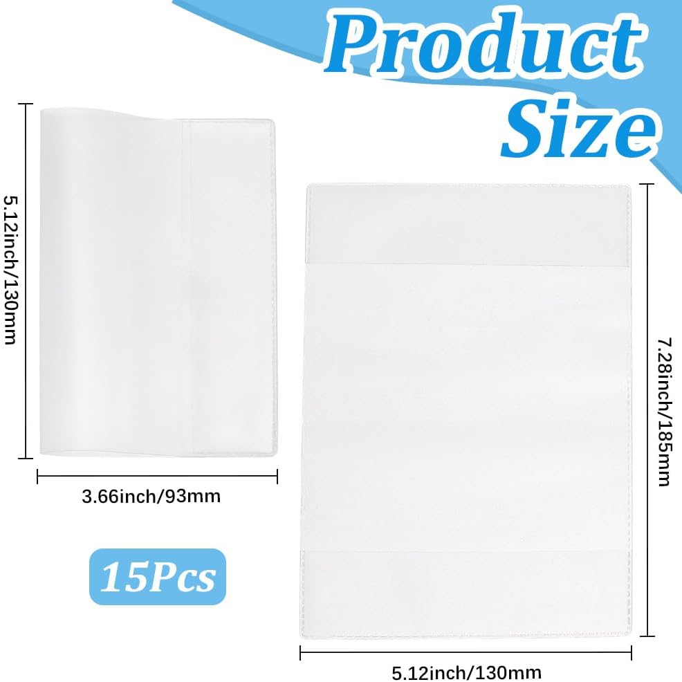 15Pcs Clear Passport Cover Protector Case Waterproof PVC Plastic Transparent Passport Holder ID Credit Card Travel Document Organizer for Travel Globetrotters 5.12 x 3.66 inch