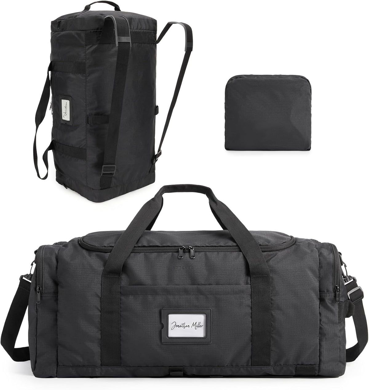 BAGSAMRT 60L Foldable Duffle Bag for Travel, Large Travel Duffel Bag for Men, 4 in 1 Travel Backpack, Carry on Weekender Bag, Black