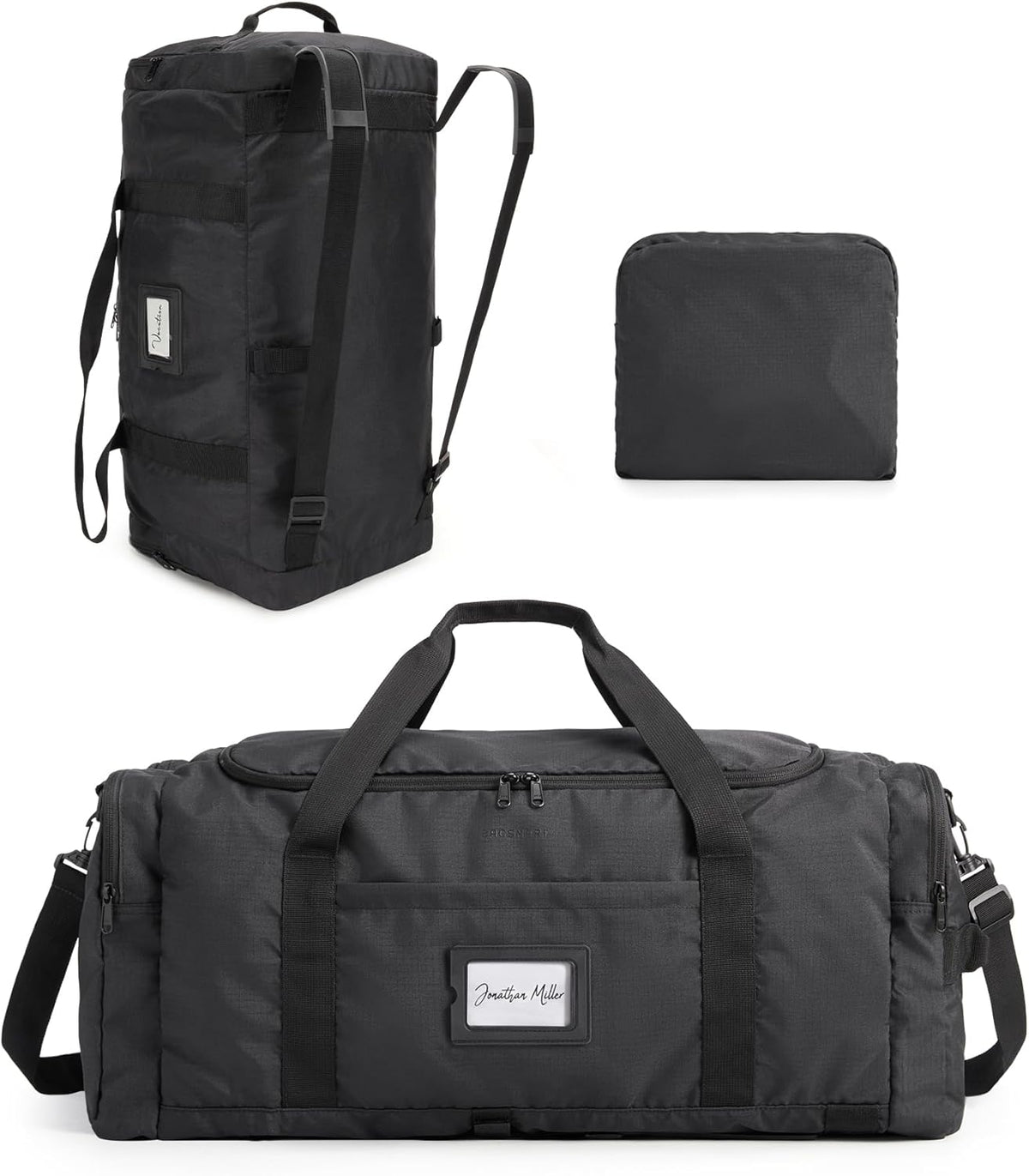 BAGSAMRT 60L Foldable Duffle Bag for Travel, Large Travel Duffel Bag for Men, 4 in 1 Travel Backpack, Carry on Weekender Bag, Black