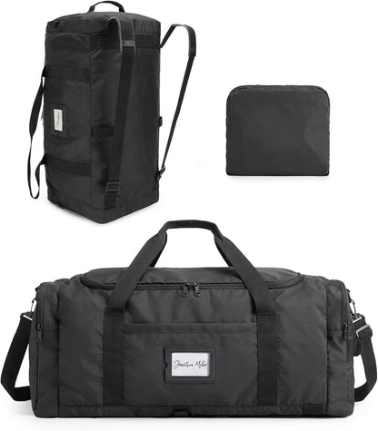 BAGSAMRT 60L Foldable Duffle Bag for Travel, Large Travel Duffel Bag for Men, 4 in 1 Travel Backpack, Carry on Weekender Bag, Black