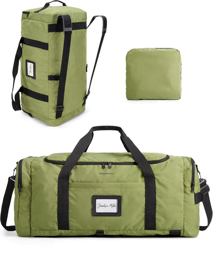 BAGSAMRT 60L Foldable Duffle Bag for Travel, Large Travel Duffel Bag for Men, 4 in 1 Travel Backpack, Carry on Weekender Bag, Black
