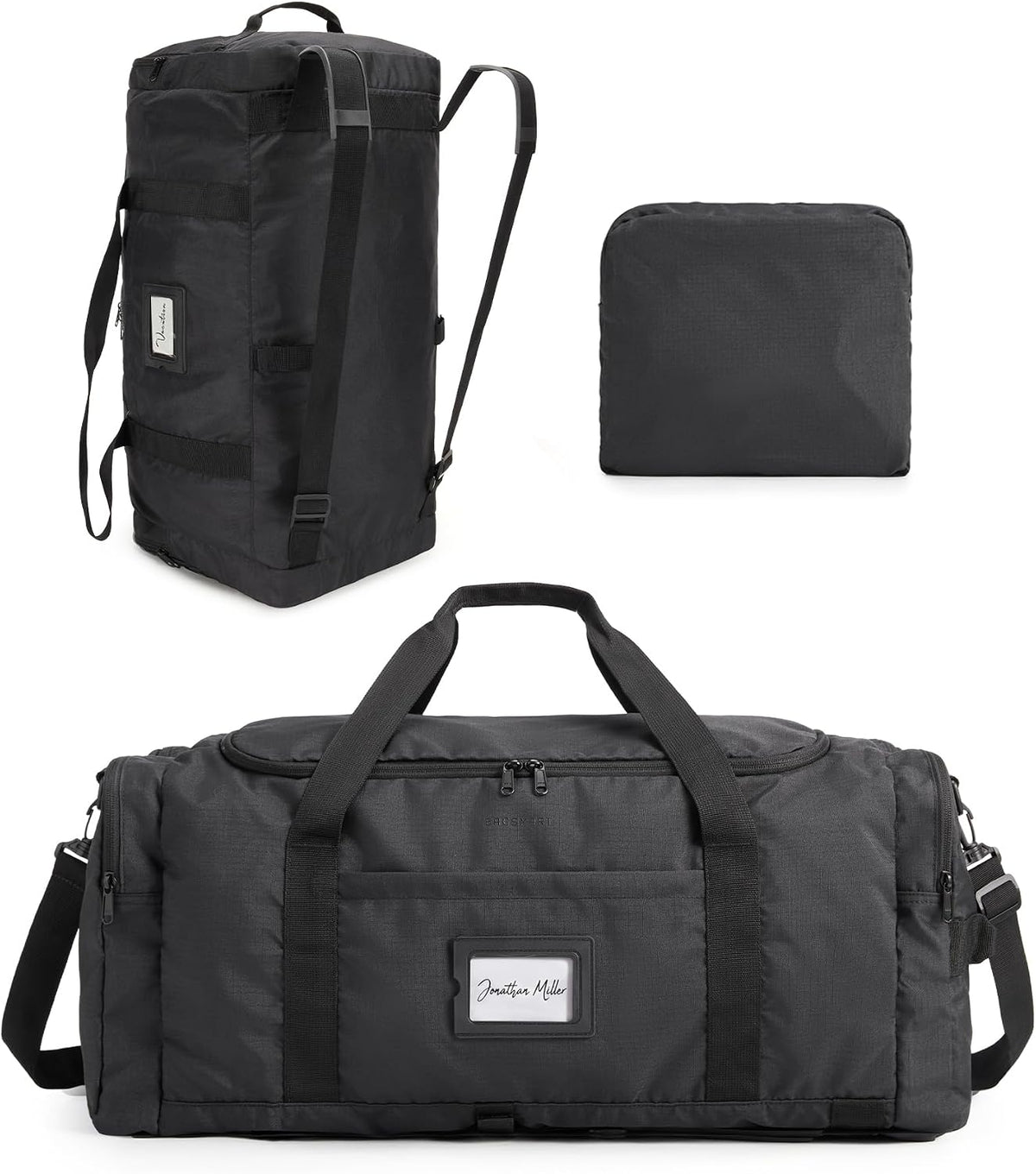BAGSAMRT 60L Foldable Duffle Bag for Travel, Large Travel Duffel Bag for Men, 4 in 1 Travel Backpack, Carry on Weekender Bag, Black