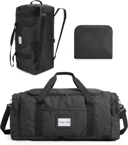 BAGSAMRT 60L Foldable Duffle Bag for Travel, Large Travel Duffel Bag for Men, 4 in 1 Travel Backpack, Carry on Weekender Bag, Black