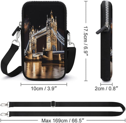 Portable Small Crossbody Bag for Women Cell Phone Purse with Strap | Mini Phone Wallet Lightweight Sling Bags Adjustable Night London Tower Bridge Phone Bag for Travel Work Daily Use