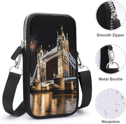 Portable Small Crossbody Bag for Women Cell Phone Purse with Strap | Mini Phone Wallet Lightweight Sling Bags Adjustable Night London Tower Bridge Phone Bag for Travel Work Daily Use
