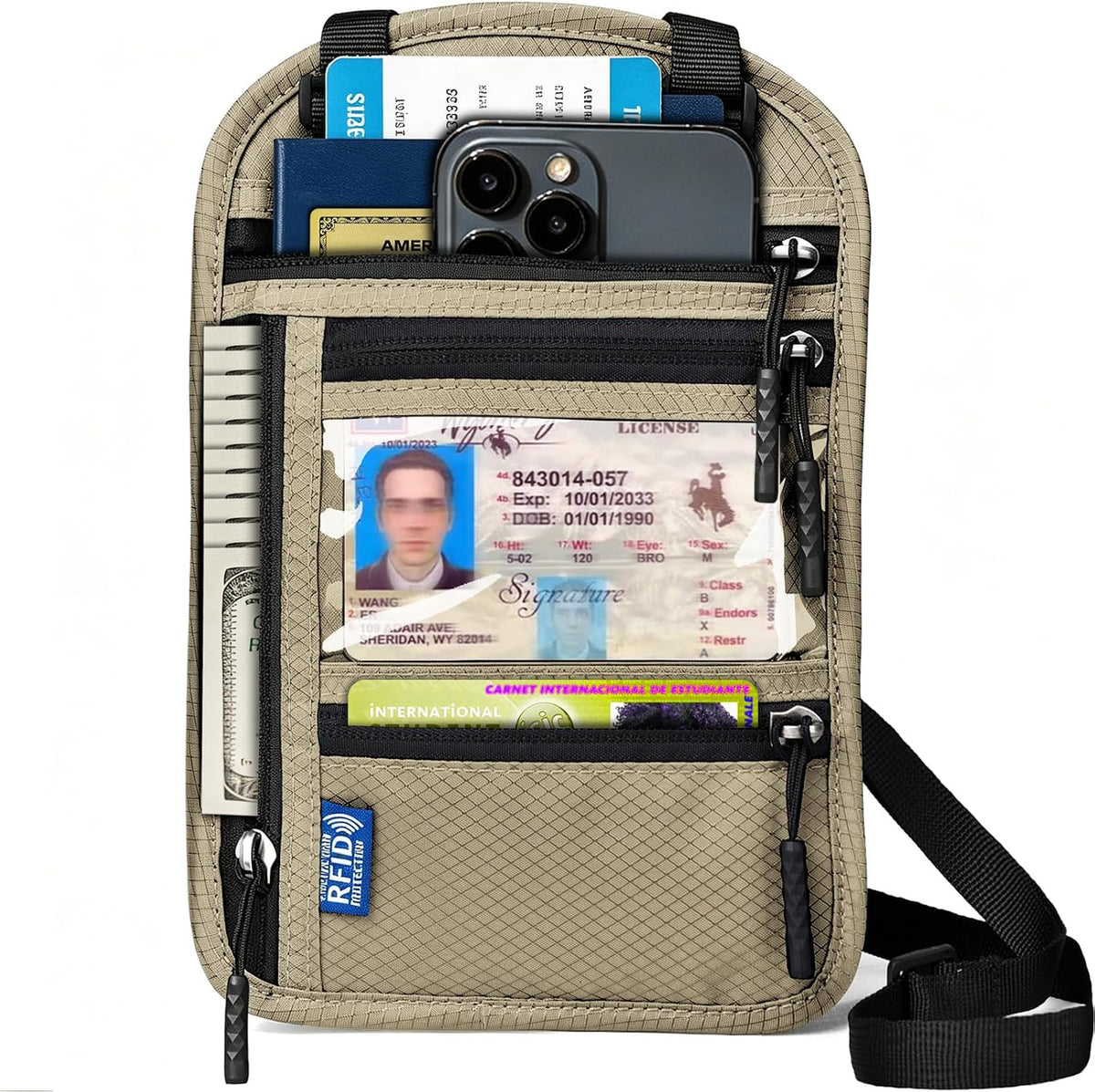 Neck Wallet for Travel, RFID Blocking Passport Holder - Slim Travel Pouch with Adjustable Strap | Holds Phone, Cards, Cash, Documents | Water-Resistant & Secure for Men & Women