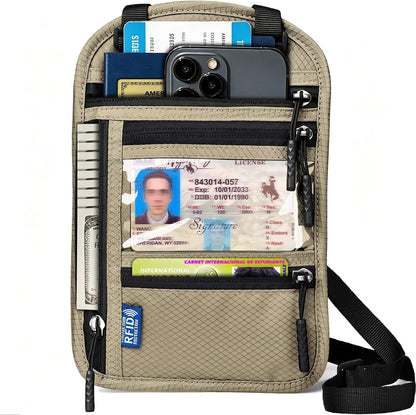 Neck Wallet for Travel, RFID Blocking Passport Holder - Slim Travel Pouch with Adjustable Strap | Holds Phone, Cards, Cash, Documents | Water-Resistant & Secure for Men & Women