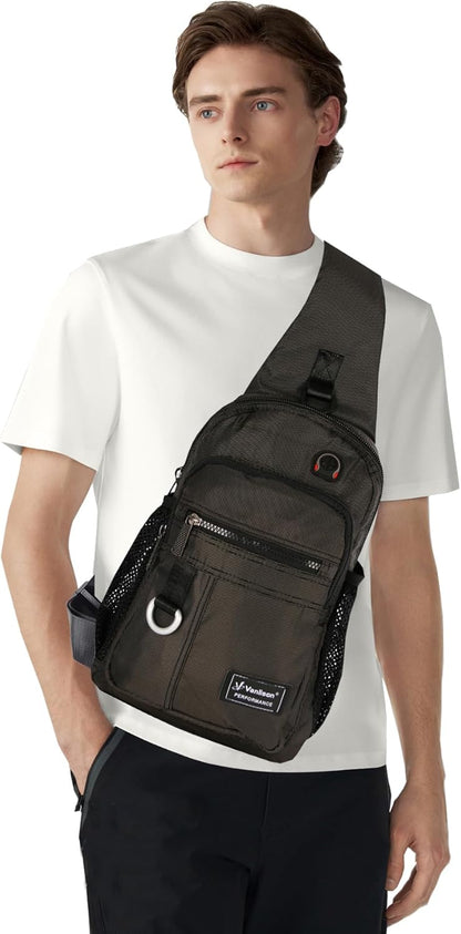 Crossbody Sling Bag Backpack for Men & Women Large Fits 13" Laptop Tablets Black