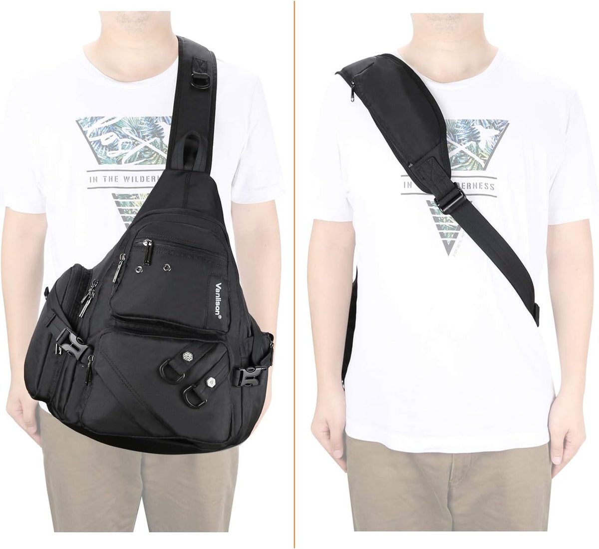 Crossbody Sling Bag Backpack for Men & Women Large Fits 13" Laptop Tablets Black